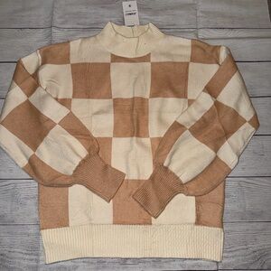 NWT Women's Checkered Tan and Cream Sweatshirt